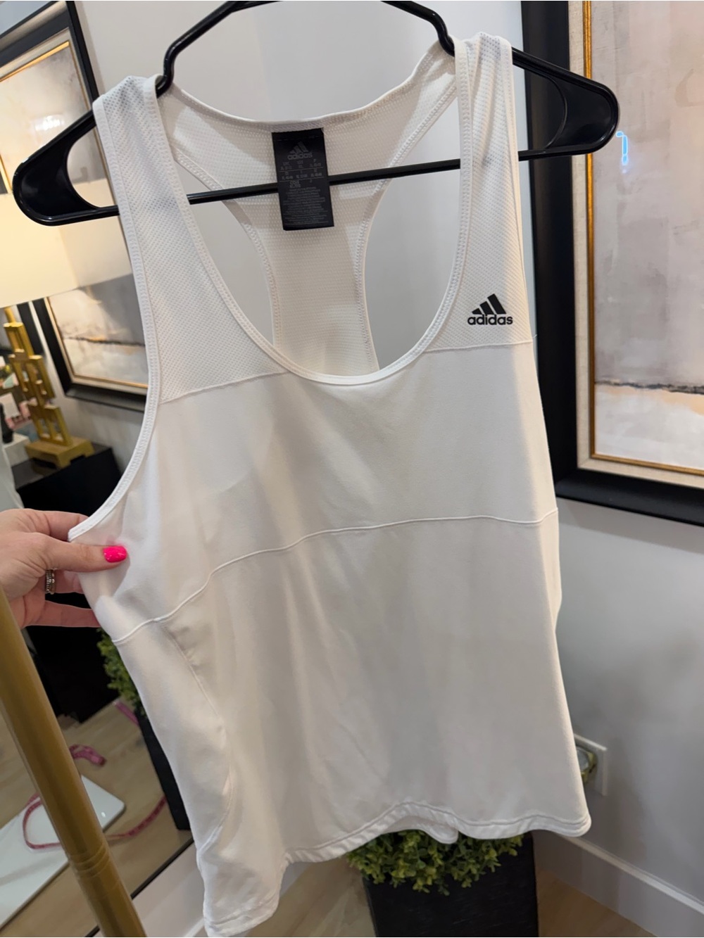 adidas White Racerback Mesh Athletic Tank Top